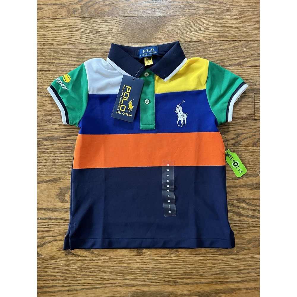 NEW Polo Ralph Lauren US Open Colorblock Polo Kids Size 6 Tennis Large Pony